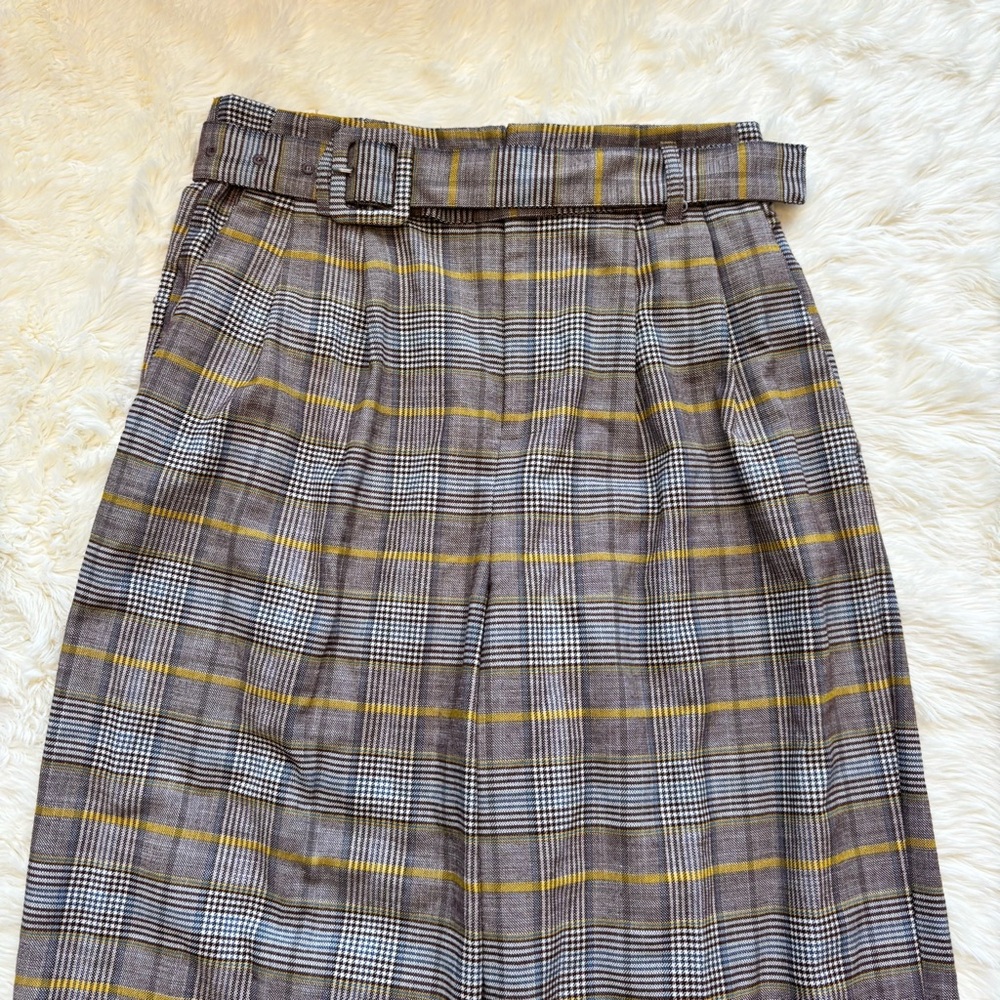 A New Day Yellow & Brown Plaid High Rise Belted Wide Leg Trouser Pants Womens 2 - Picture 2 of 7